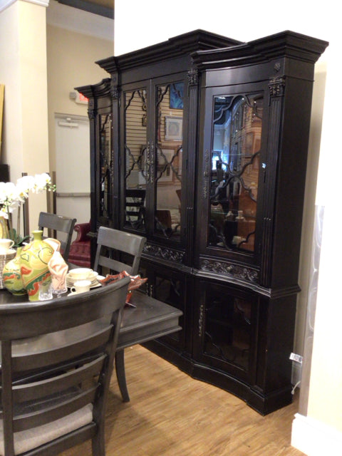 Black Three PC Wood & Glass China Cabinet