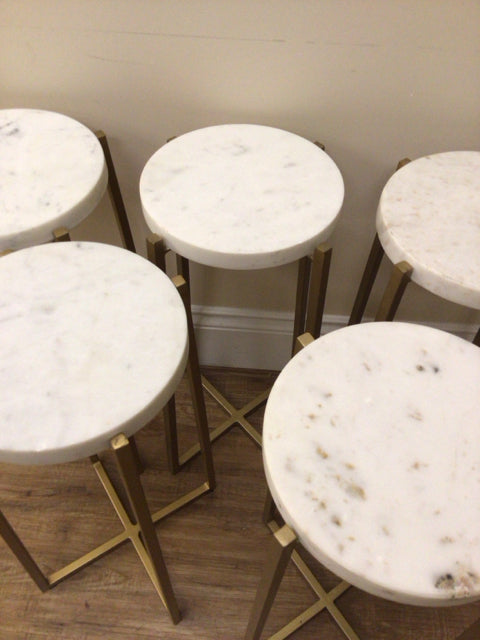 Round White Marble/Gold Drink Table