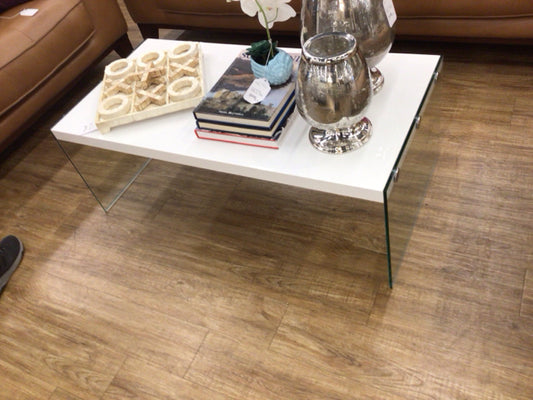 White Lacqured Glass Leg Coffee Table