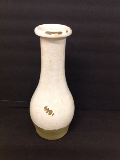 12" White Crackled Weathered Clay Vase