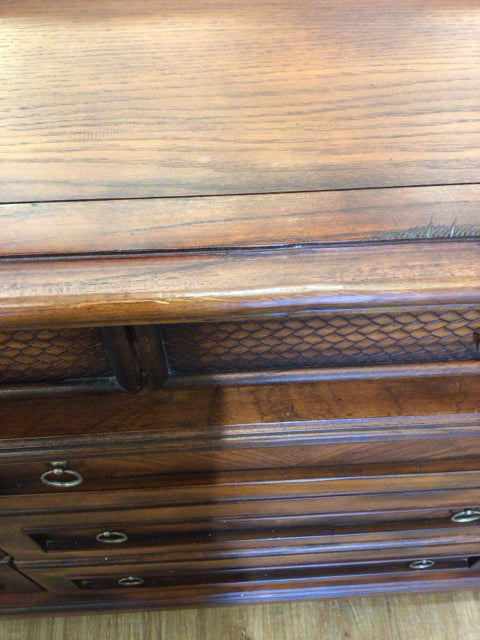 AS-IS Dark Wood Nine Drawer Dresser W/Mirror