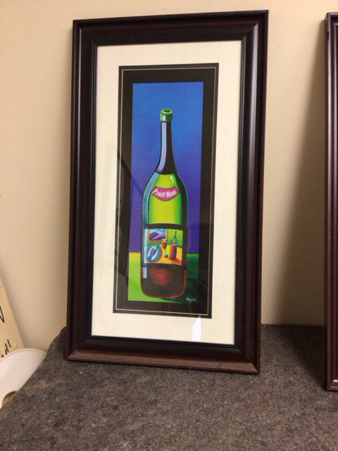 15 1/2" X 27 1/2" Brown Framed Pinot Noir Wine Bottle Print