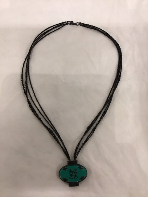 Black Beaded Asian Style Necklace