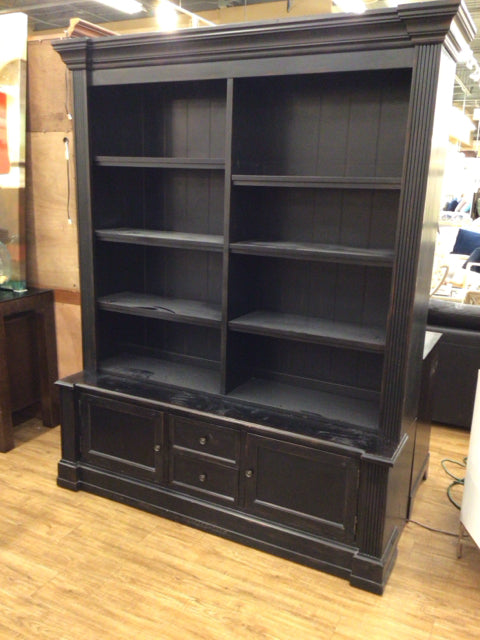 Ethan Allen Black Two Door/Two Drawer Two  PC Tall Bookcase