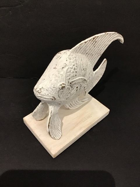 9" White Weathered Ceramic Angel Fish w/Pedestal