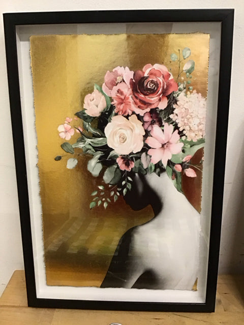 17"x11.5" Floral Woman Silouette Art