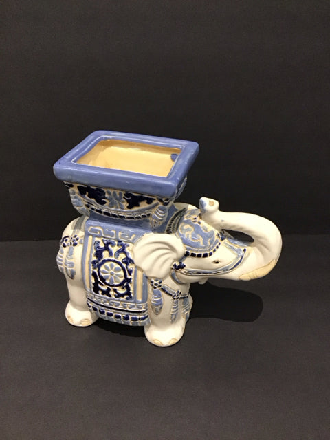 White/Blue Painted Ceramic Elephant Planter