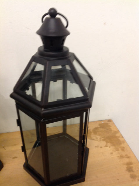 15" Black Metal & Glass Lantern