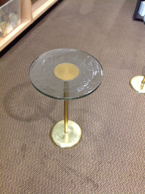 13"R 23"H Sea Glass Accent Table on Brass