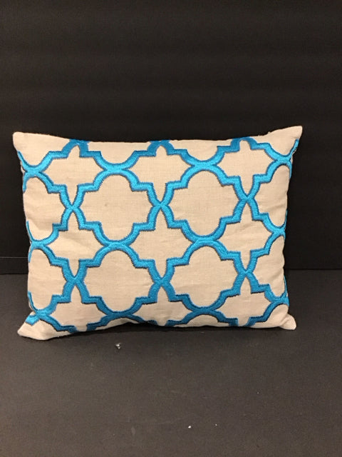 Tan/Blue Geometric Pillow