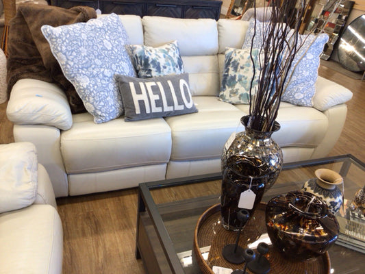 Cream Three Seat Dual Power Reclining Sofa