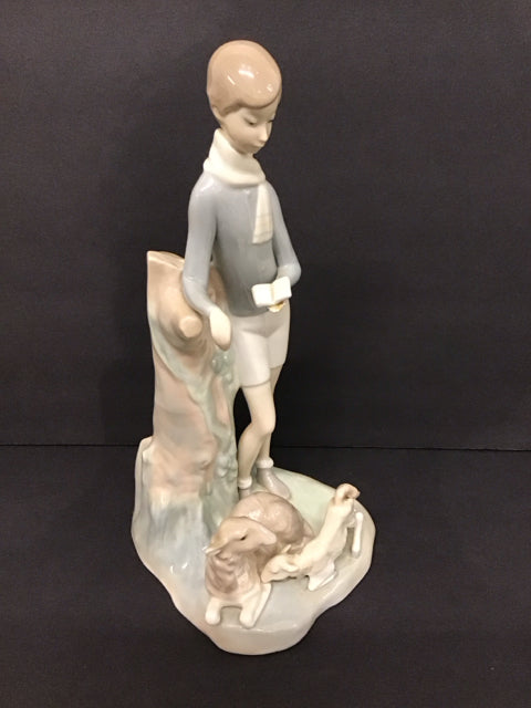 Lladro Porcelain Boy with Lambs Figurine