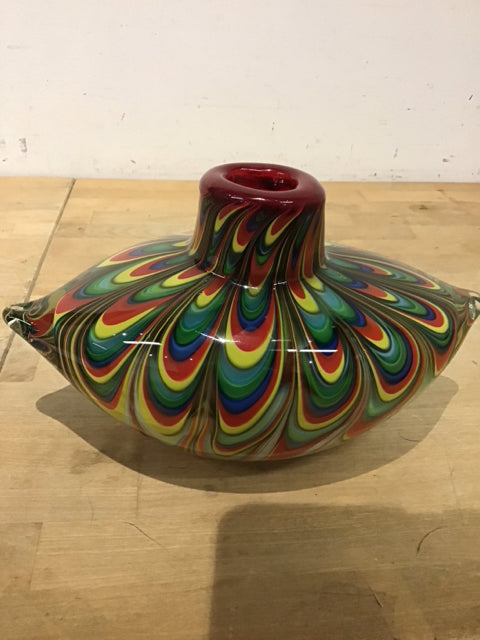 6"Hx10"W Murano Cased Glass Multicolor Vase