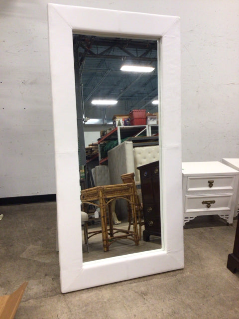 White Leather Wrapped Standing Floor Mirror