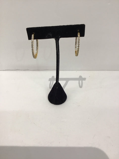 Tiffany Style Gold Hoop Earrings w/Crystals