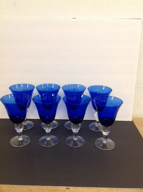 Set/8 Cristal d'Arques Cobalt Blue Wine Glasses
