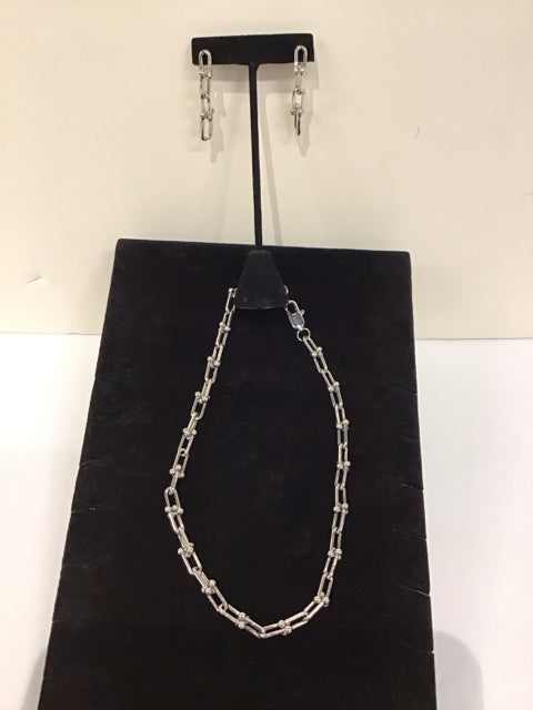 Tiffany Style Silver Hardware Necklace & Earrings