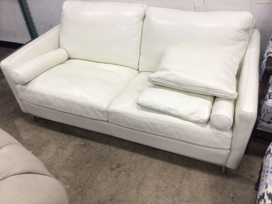 White Leather Sofa W/4 Pillows