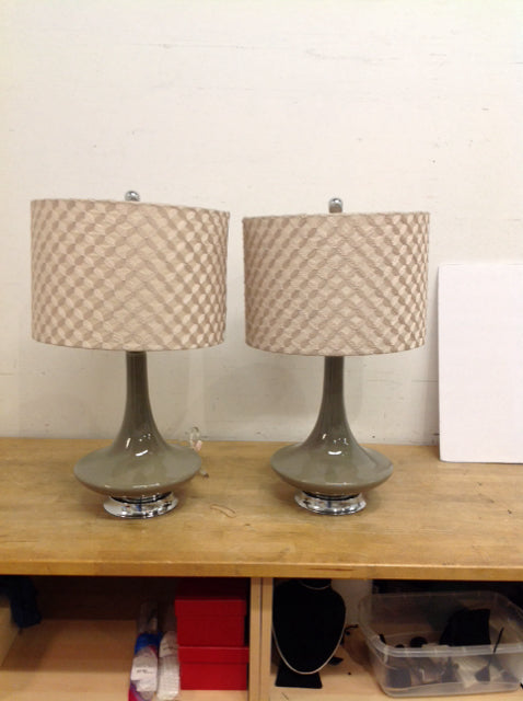 24" Pair Grey Ceramic Table Lamps w/Shades