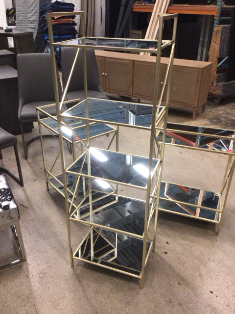 Tall Gold Metal & Mirrored Shelving