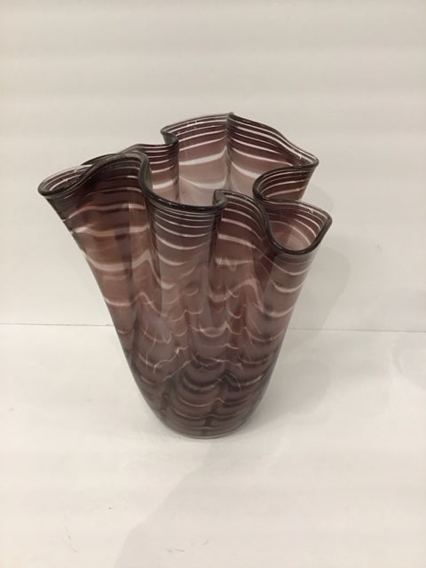 12" Abstract Crystal Vase w/Purple Stripes