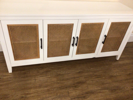 4 Door White/Cain Front Media Console 18x64
