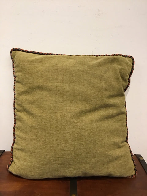 18" Sq. Olive Green Braided Trim Pillow