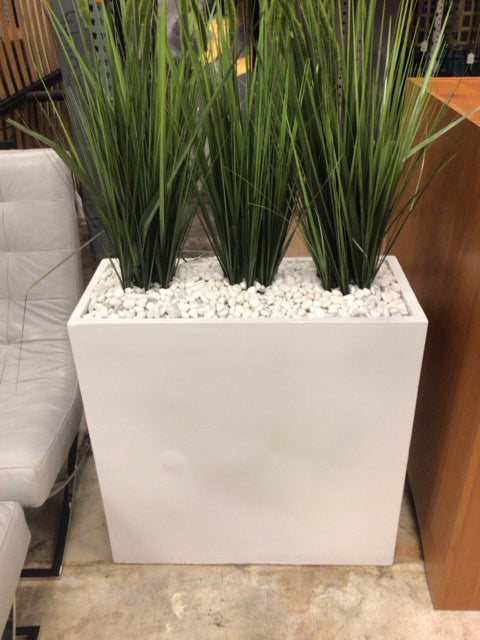 Faux Plants In White Planter W/White Rocks