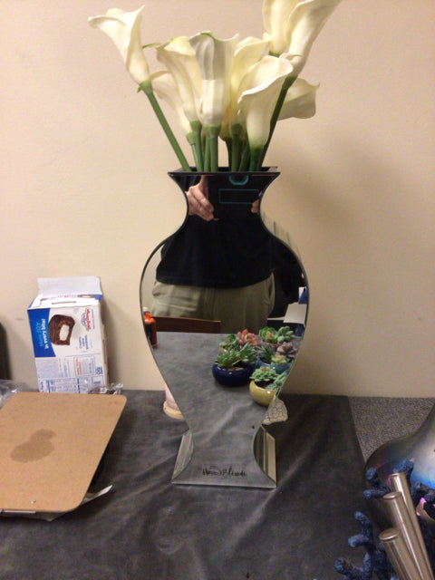 20" White Floral In Howard Elliot Mirrored Rounded Vase