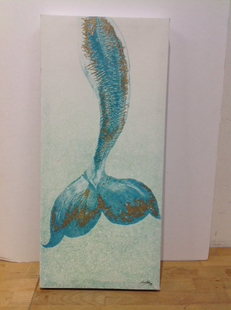 21.5x10 Mixed Media Fish Tail Print on Canvas