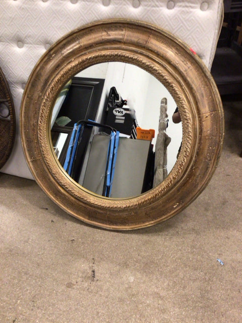 38 1/2" Round Beige/Gold Casted Framed Mirror