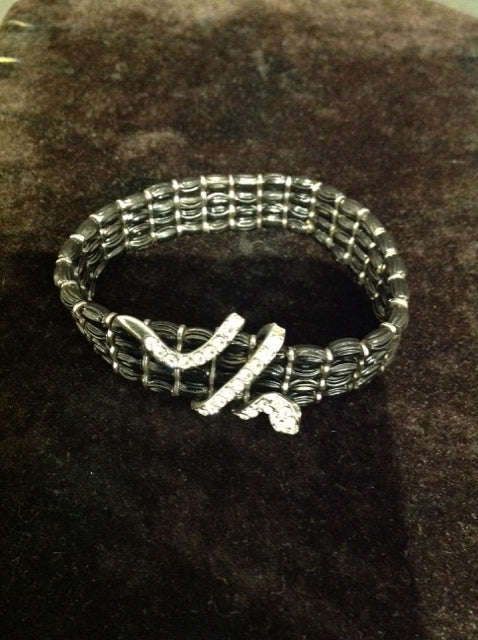Black Bead & Rhinestone Stretch Bracelet