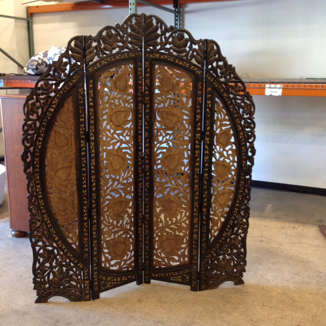 4 Panel Carved Wood Partition