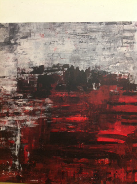 48" X 32" Red & Grey Abstract Canvas