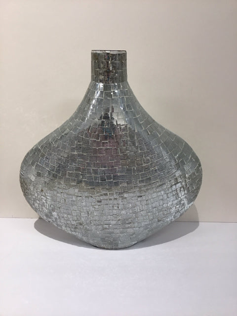 18" Oval Mirrored Mosaic Vase w/Narrow Neck