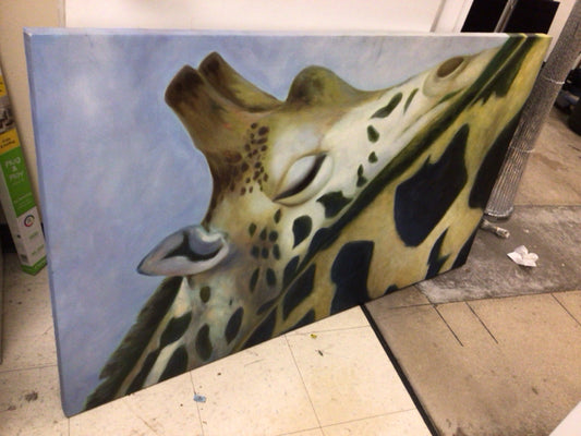60" X 35" Giraffe Painting On Canvas