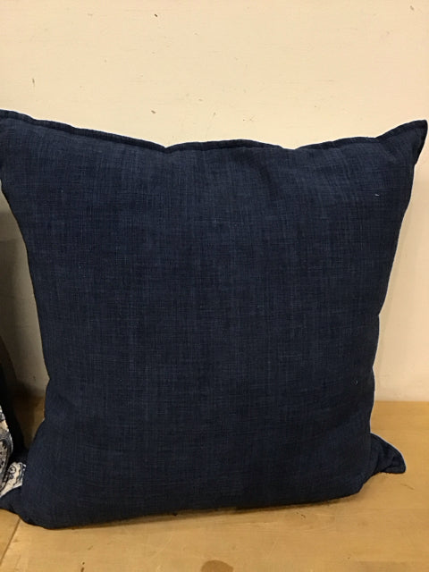 22" Ivory & Blue Paisley/Royal Blue Linen Pillow Down Filled