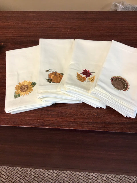 Set Of 8 Linen Embroidered Fall Napkins