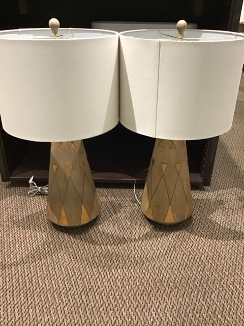 Pair Of 28" Mid Century Wood Lamp