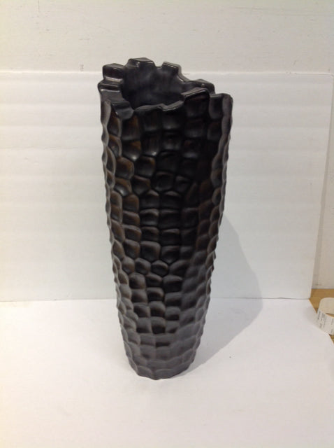 21" Black Dimpled Metal Vase
