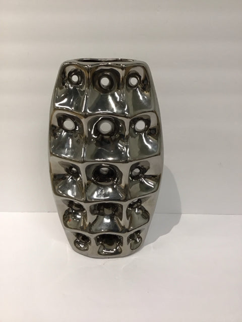 14" Silver Metal Abstract Vase