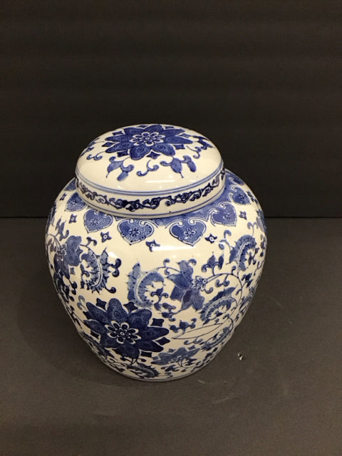 10" Blue White Painted Urn