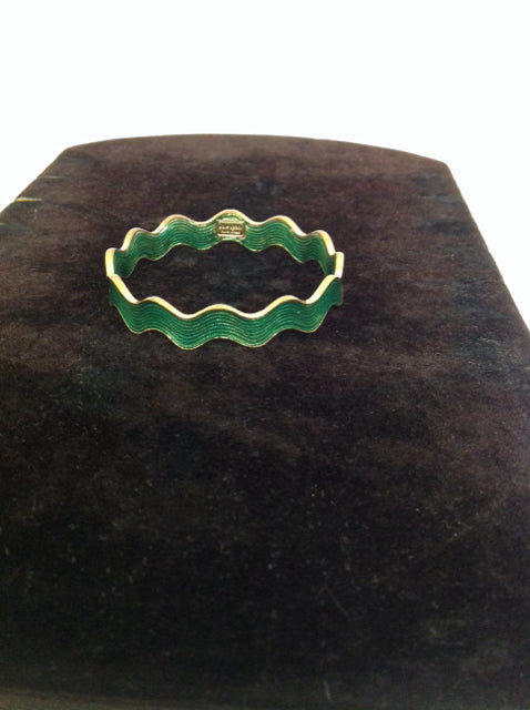 Gold Bangle Bracelet w/Green Wavy Enamel
