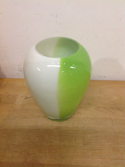 Vase - 8" Green & White Glass