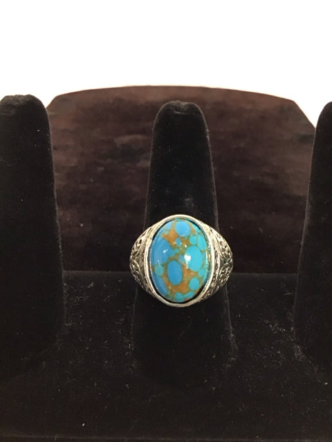 Men's Silver Ring w/Oval Turquoise Cabachon