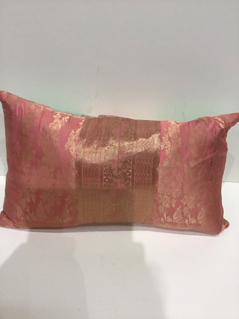 Peach Silk Lumbar Pillow w/Gold Decor