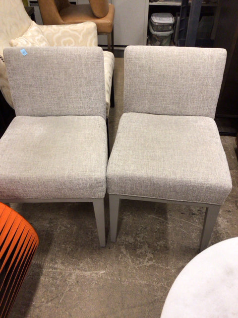 Pair Of Grey Fabric Grey Wood Base Dining Chairs
