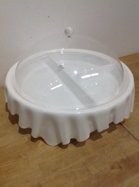 14" White Acrylic Tray W Lid