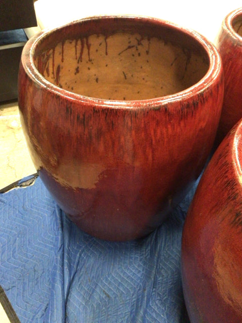 31 1/2" Red Ceramic Drip Glaze Planter