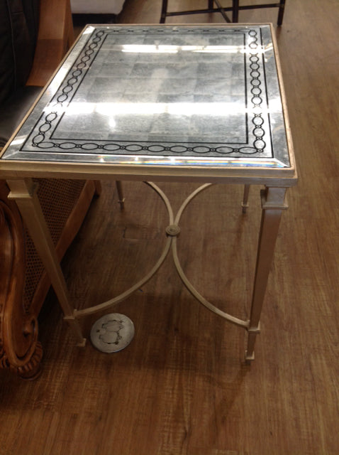 End Table- Gold Metal. Aged Mirror Glass Top